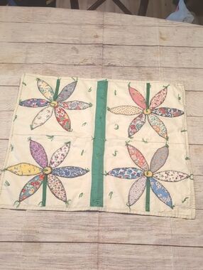 Vintage Stitched Multi Color Floral Square Table Cover/ Wall Hanging